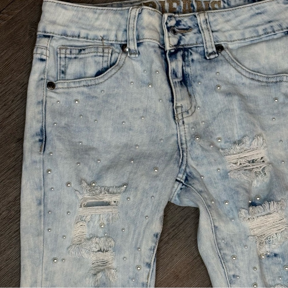 VIP Pearl and Blue Vintage-Inspired Distressed Jeans